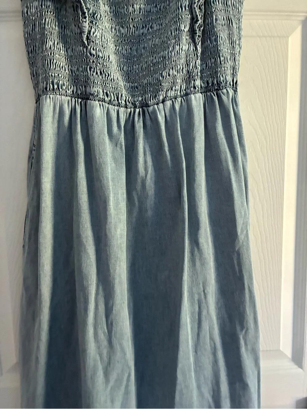 GAP Light Blue Smocked Long Strapless Dress Medium - Picture 3 of 5